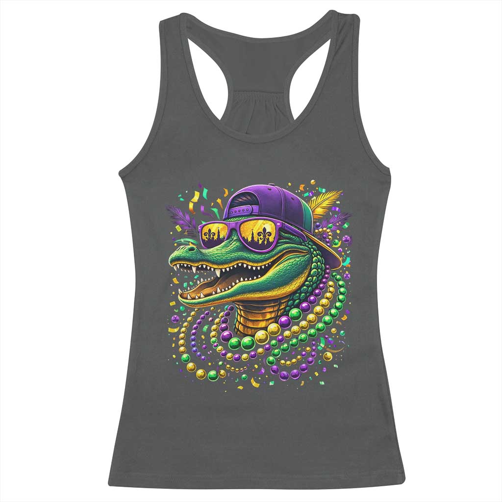 Mardigator Mardi Gras Alligator Carnival Beads Racerback Tank Top