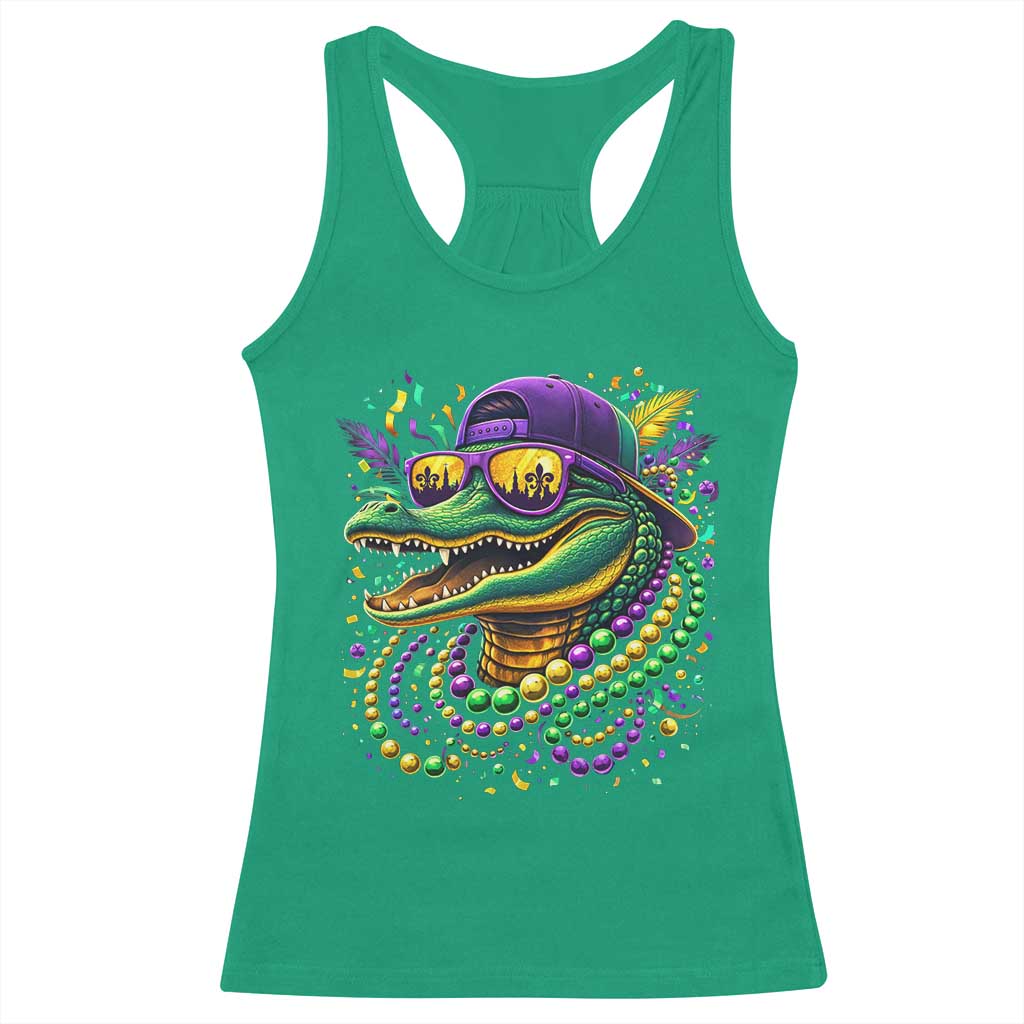 Mardigator Mardi Gras Alligator Carnival Beads Racerback Tank Top