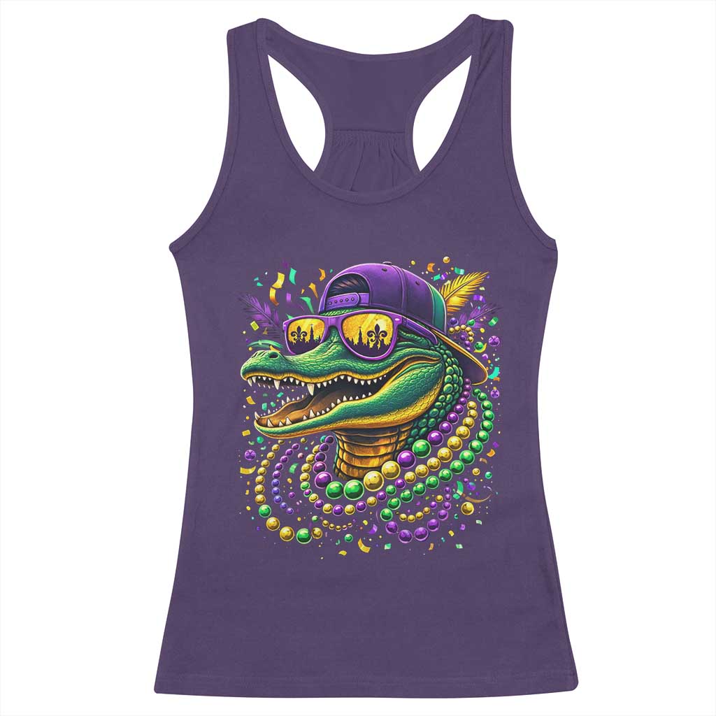 Mardigator Mardi Gras Alligator Carnival Beads Racerback Tank Top