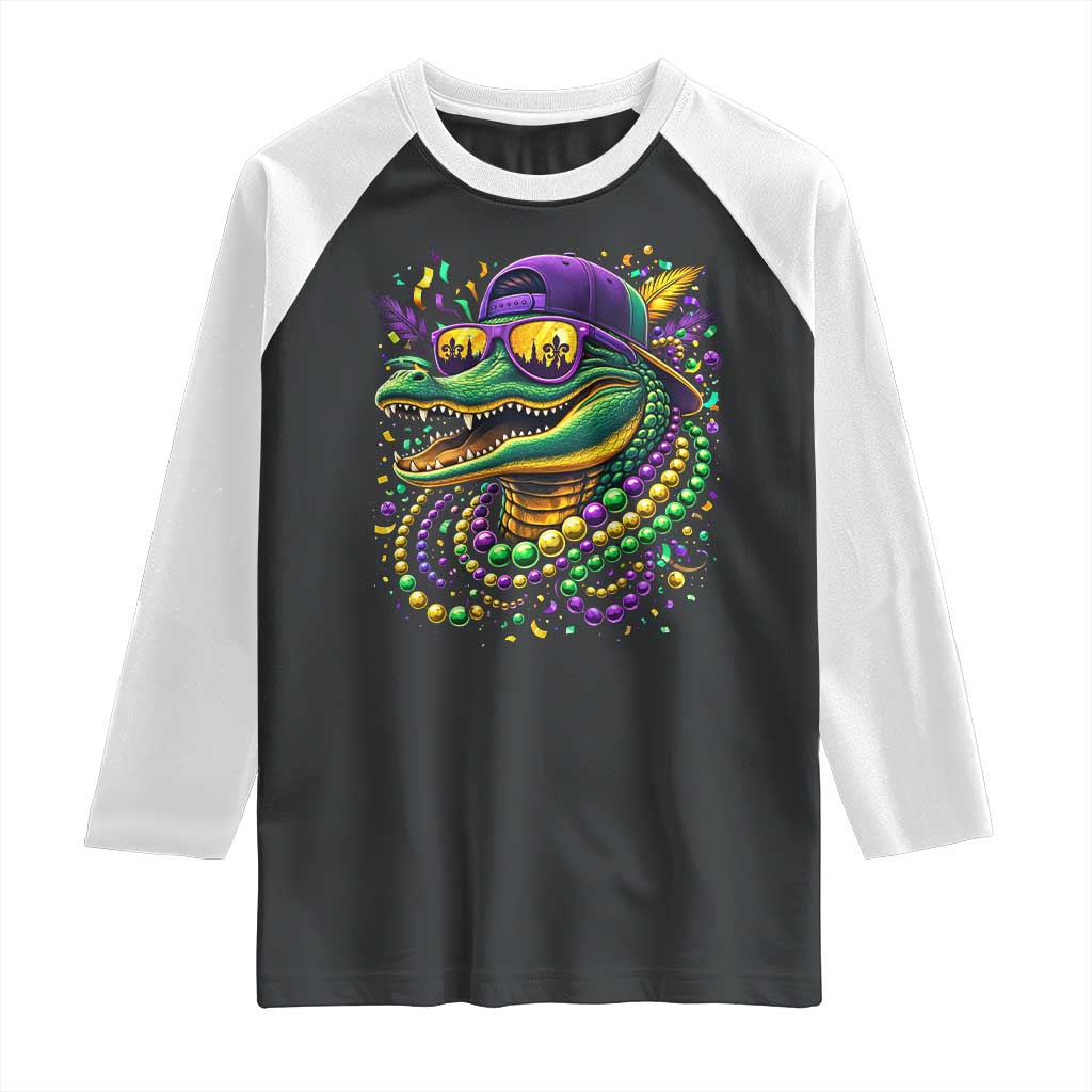 Mardigator Mardi Gras Alligator Carnival Beads Raglan Shirt