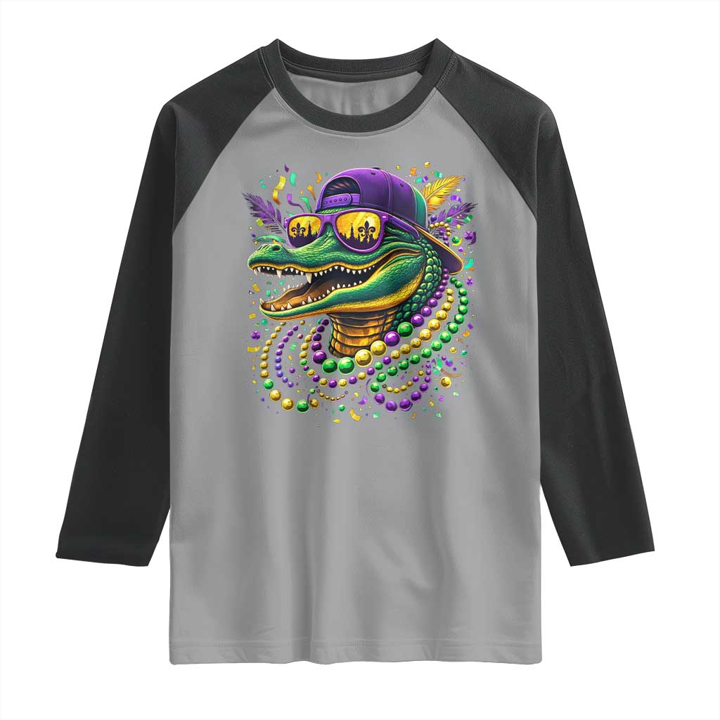 Mardigator Mardi Gras Alligator Carnival Beads Raglan Shirt