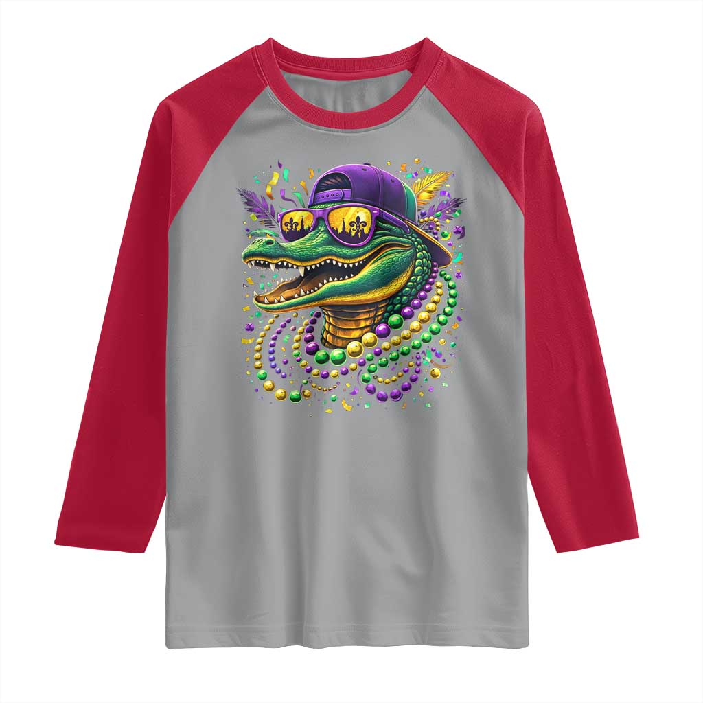 Mardigator Mardi Gras Alligator Carnival Beads Raglan Shirt