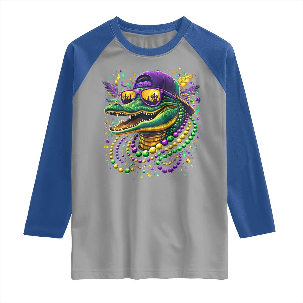 Mardigator Mardi Gras Alligator Carnival Beads Raglan Shirt