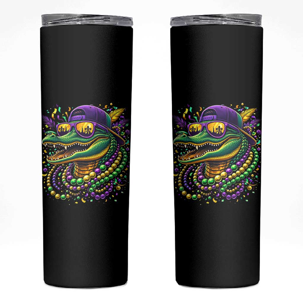 Mardigator Mardi Gras Alligator Carnival Beads Skinny Tumbler