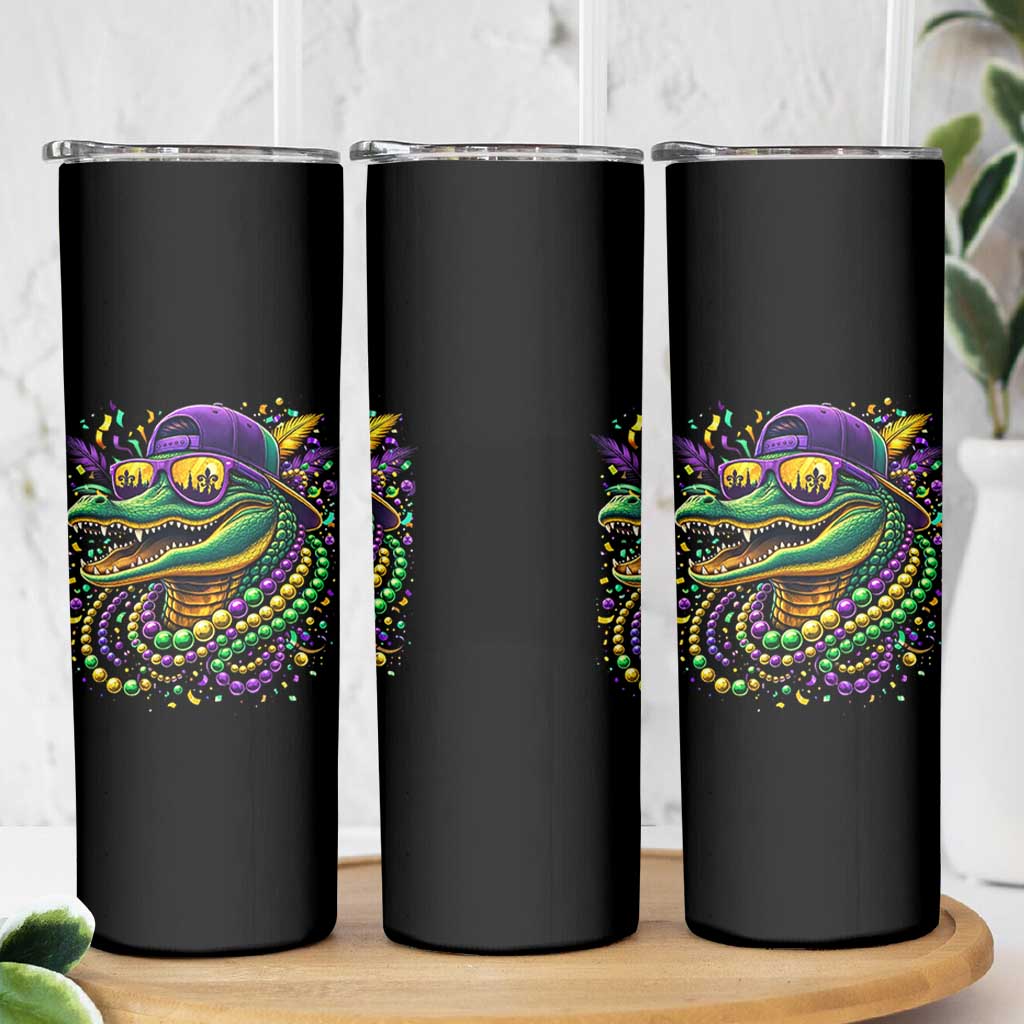 Mardigator Mardi Gras Alligator Carnival Beads Skinny Tumbler