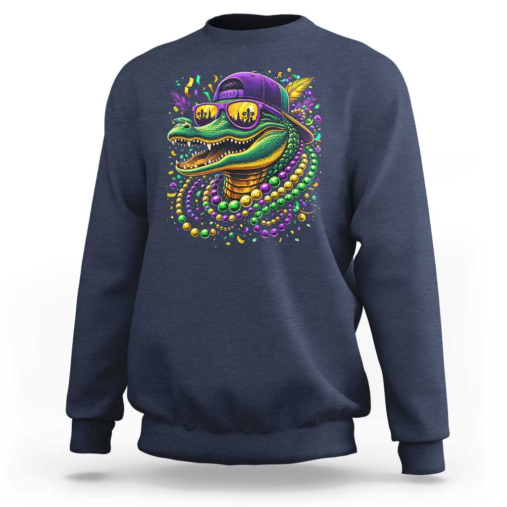 Mardigator Mardi Gras Alligator Carnival Beads Sweatshirt
