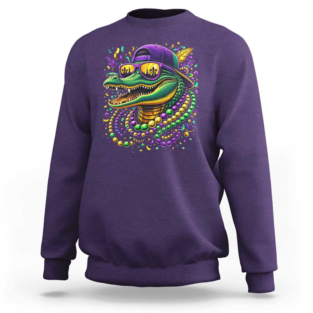 Mardigator Mardi Gras Alligator Carnival Beads Sweatshirt