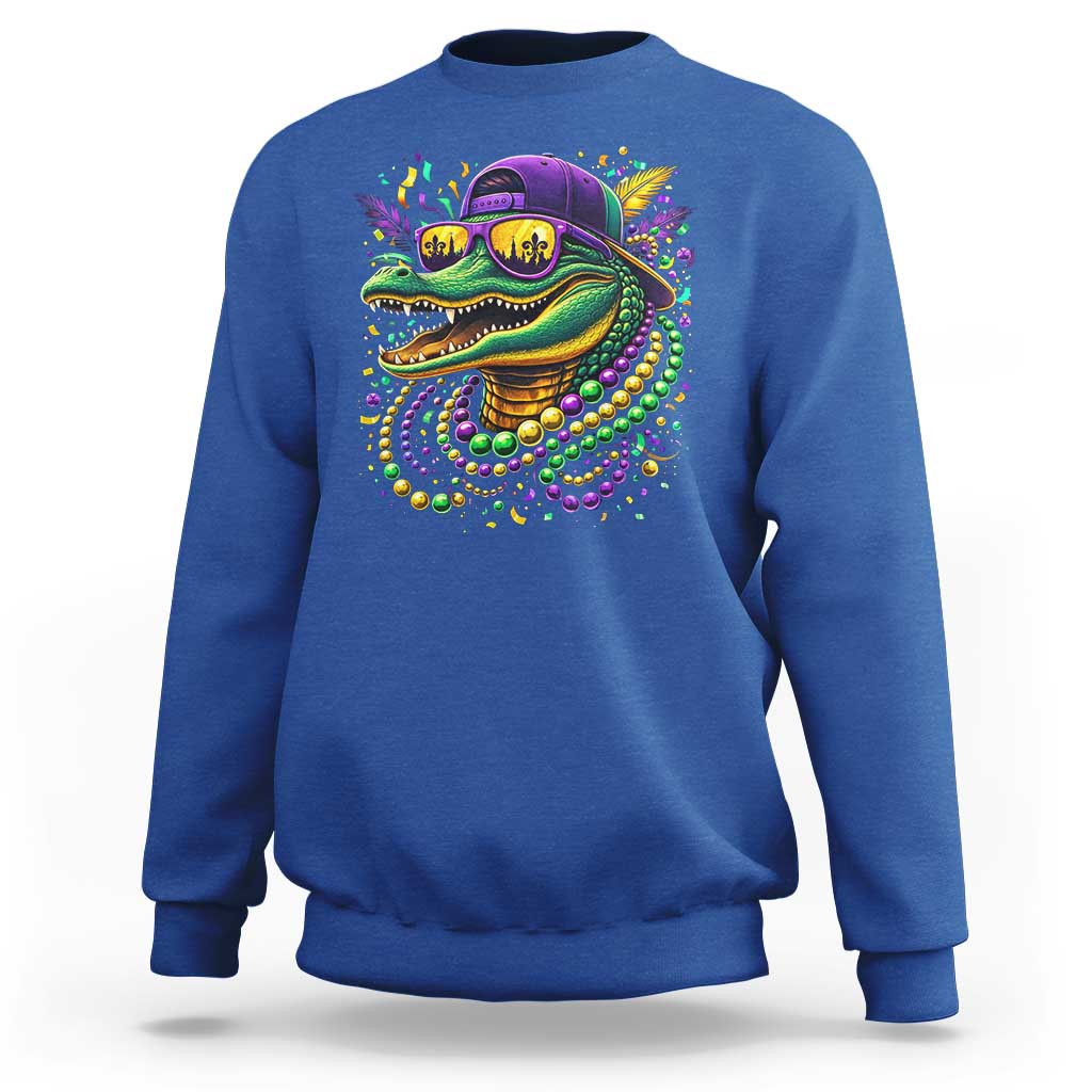 Mardigator Mardi Gras Alligator Carnival Beads Sweatshirt