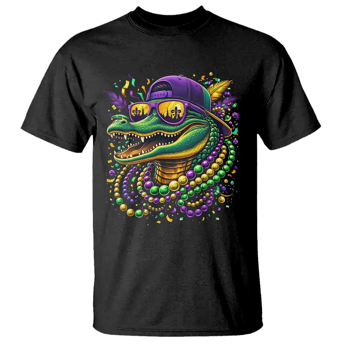 Mardigator Mardi Gras Alligator Carnival Beads T Shirt