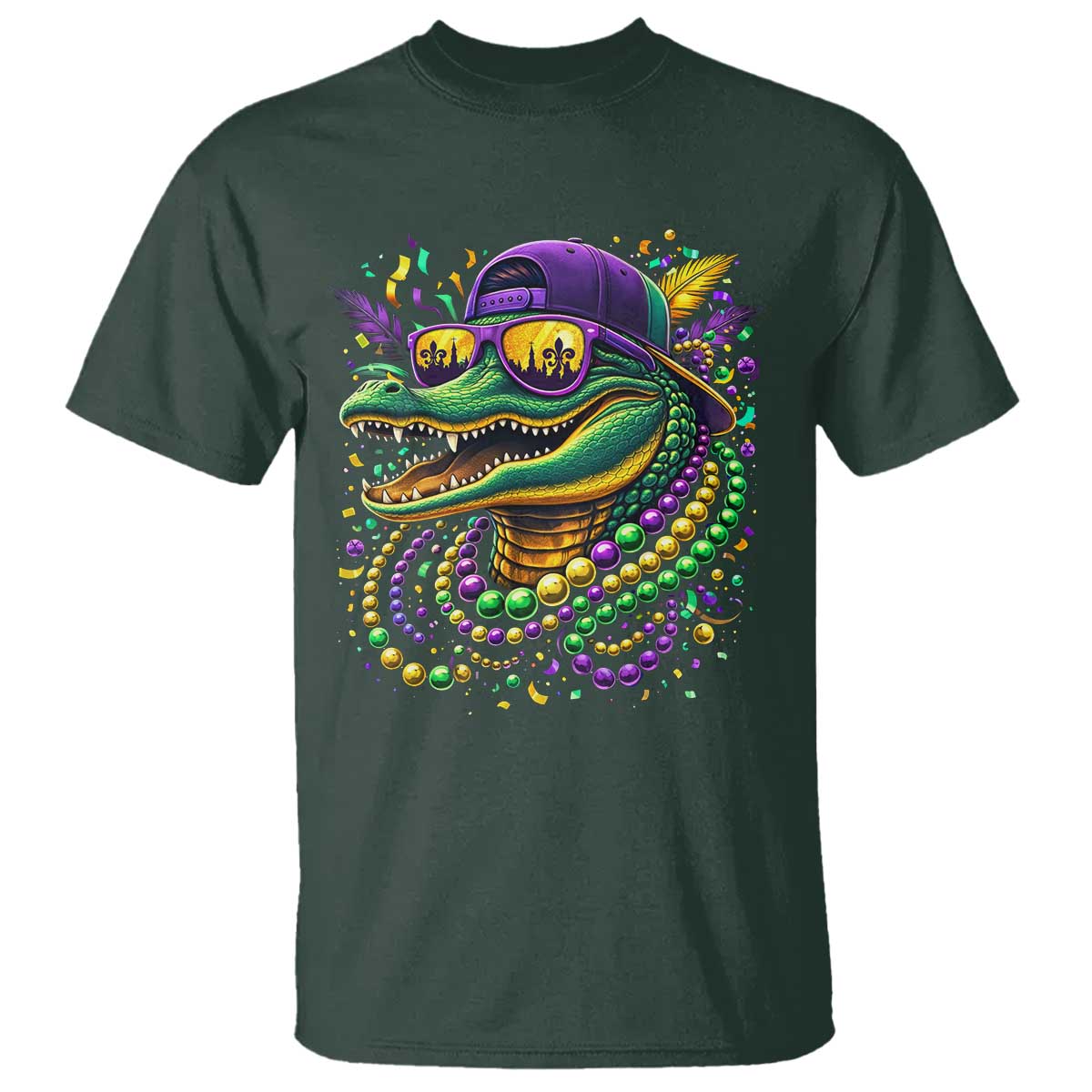 Mardigator Mardi Gras Alligator Carnival Beads T Shirt