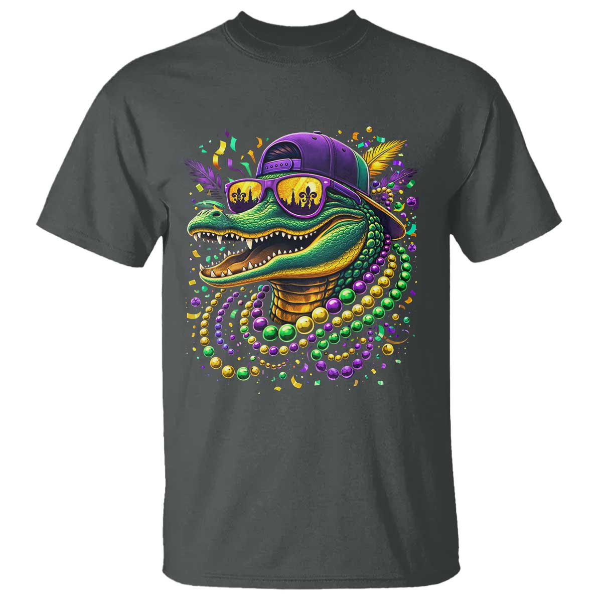 Mardigator Mardi Gras Alligator Carnival Beads T Shirt