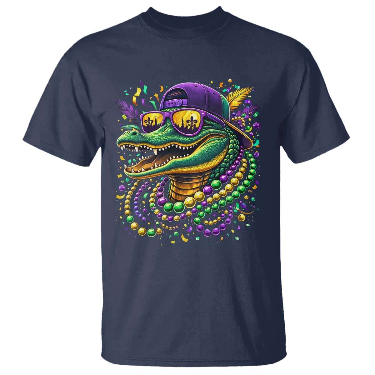 Mardigator Mardi Gras Alligator Carnival Beads T Shirt