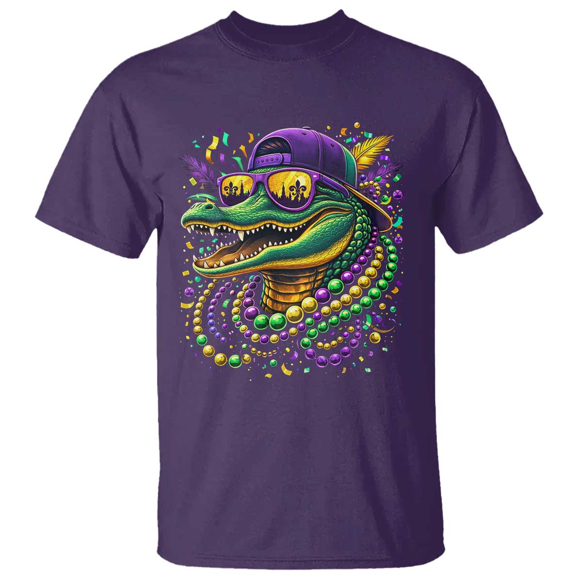 Mardigator Mardi Gras Alligator Carnival Beads T Shirt