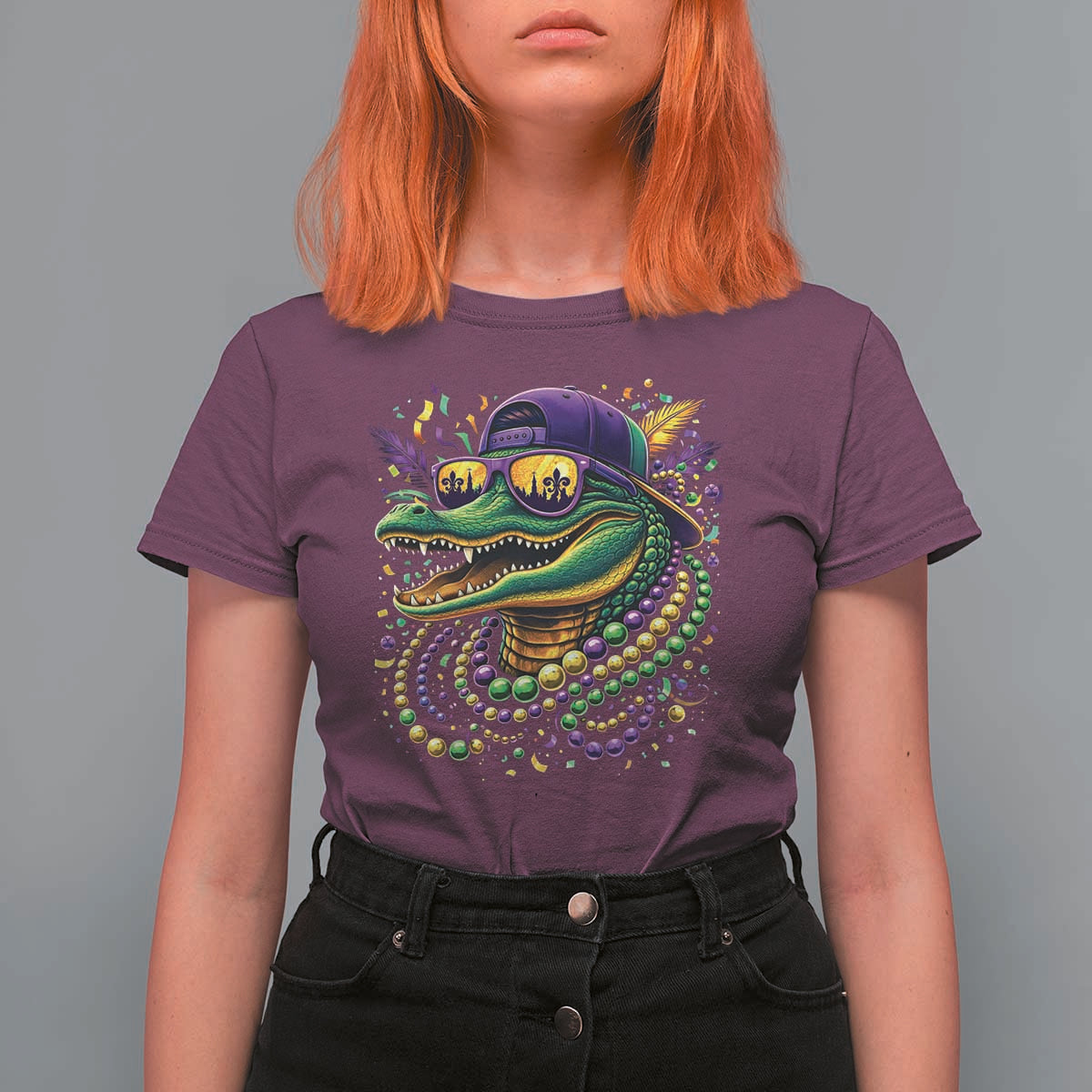 Mardigator Mardi Gras Alligator Carnival Beads T Shirt For Women