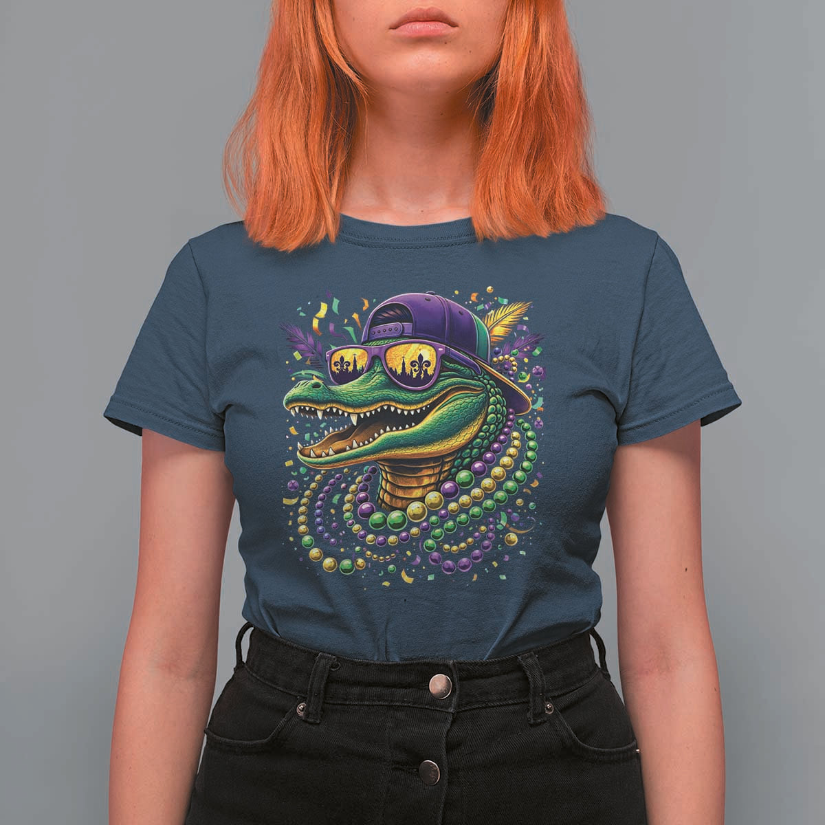 Mardigator Mardi Gras Alligator Carnival Beads T Shirt For Women