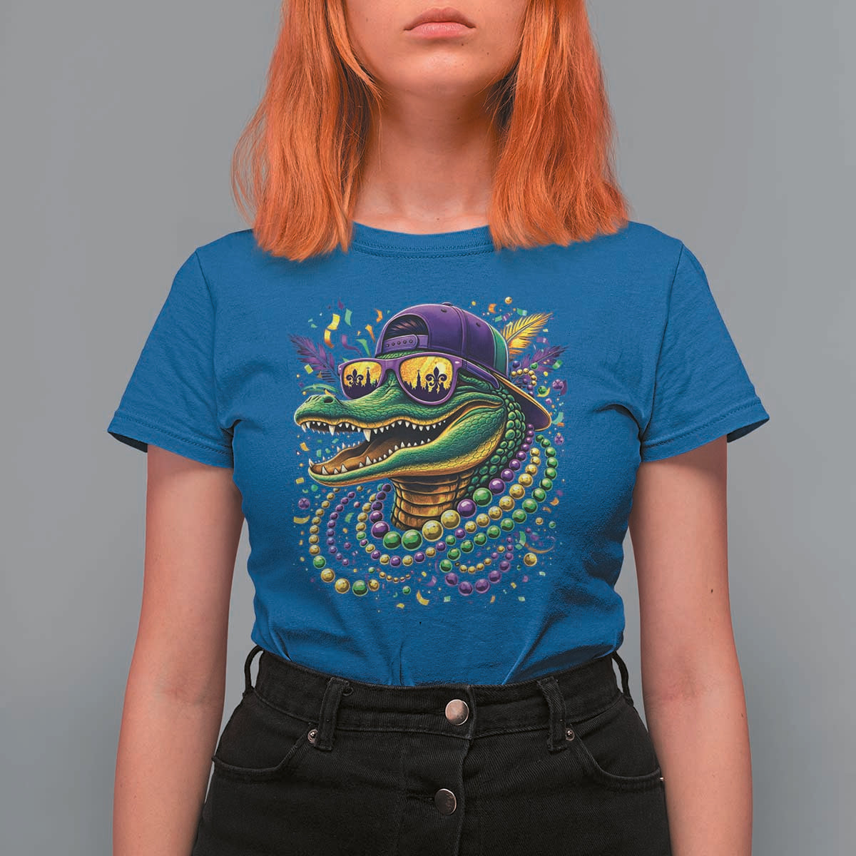 Mardigator Mardi Gras Alligator Carnival Beads T Shirt For Women