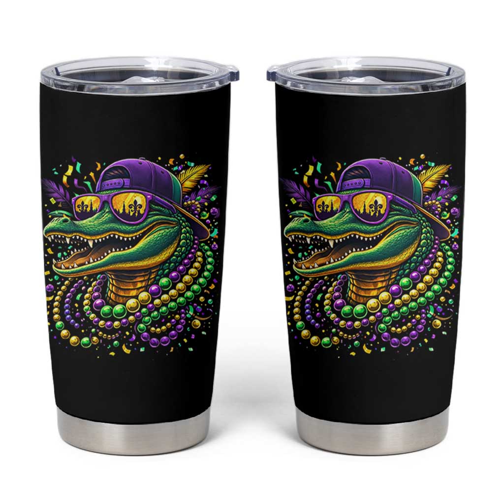 Mardigator Mardi Gras Alligator Carnival Beads Tumbler Cup