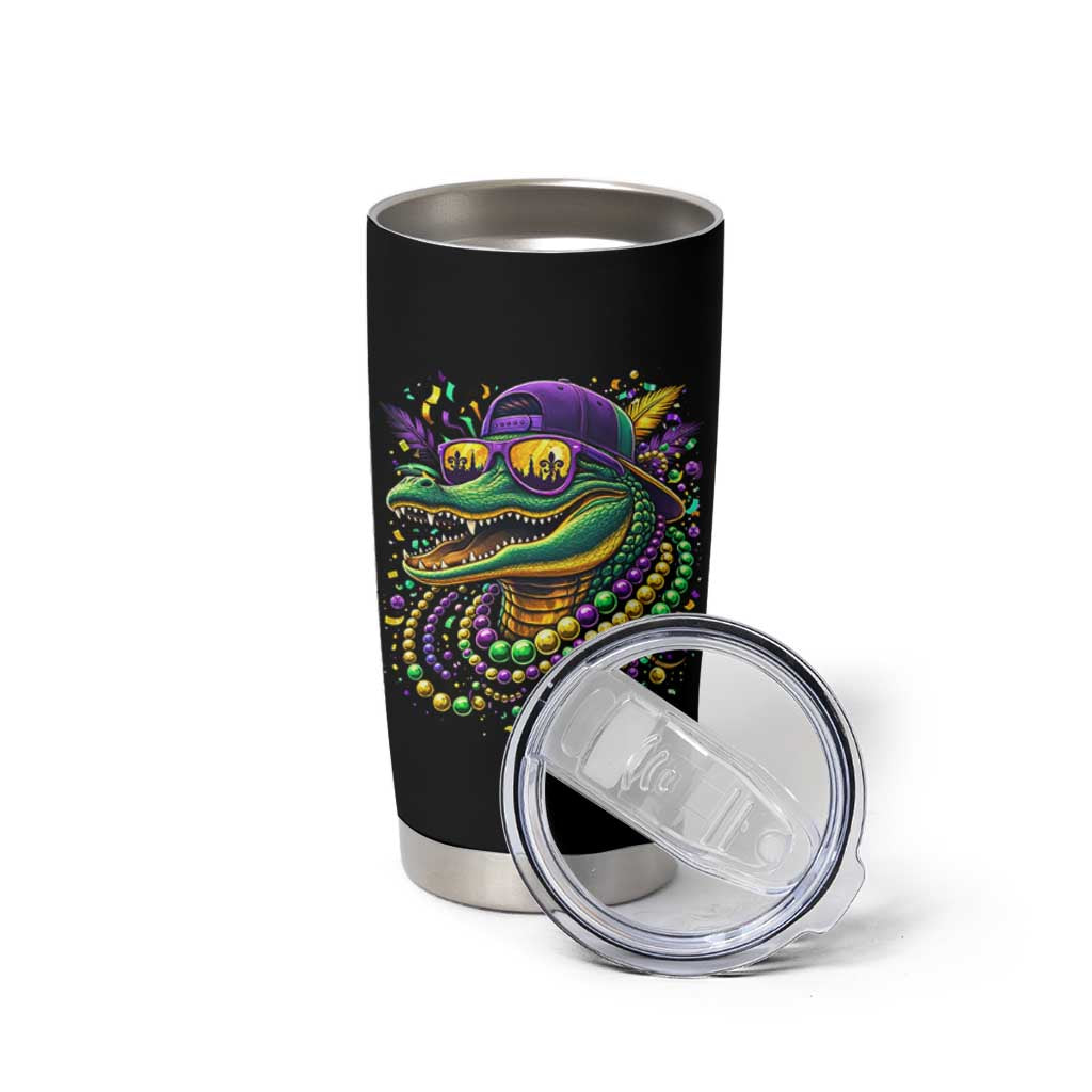Mardigator Mardi Gras Alligator Carnival Beads Tumbler Cup