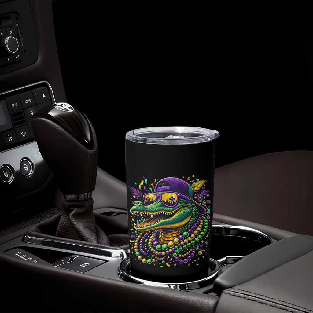 Mardigator Mardi Gras Alligator Carnival Beads Tumbler Cup
