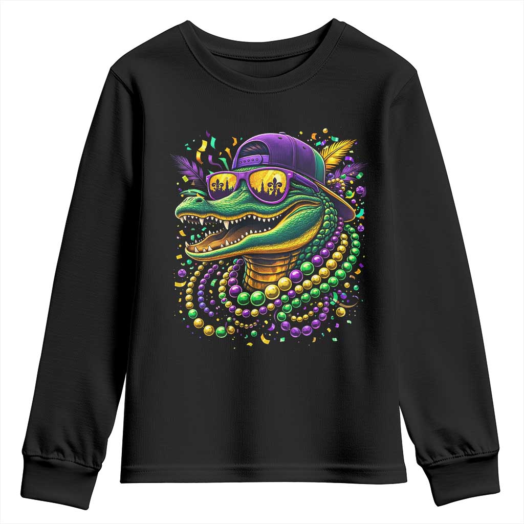 Mardigator Mardi Gras Alligator Carnival Beads Youth Sweatshirt
