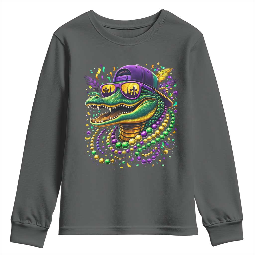 Mardigator Mardi Gras Alligator Carnival Beads Youth Sweatshirt