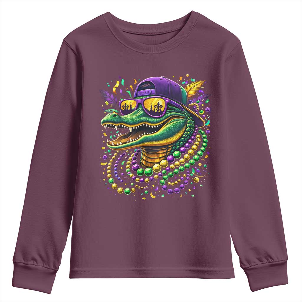 Mardigator Mardi Gras Alligator Carnival Beads Youth Sweatshirt