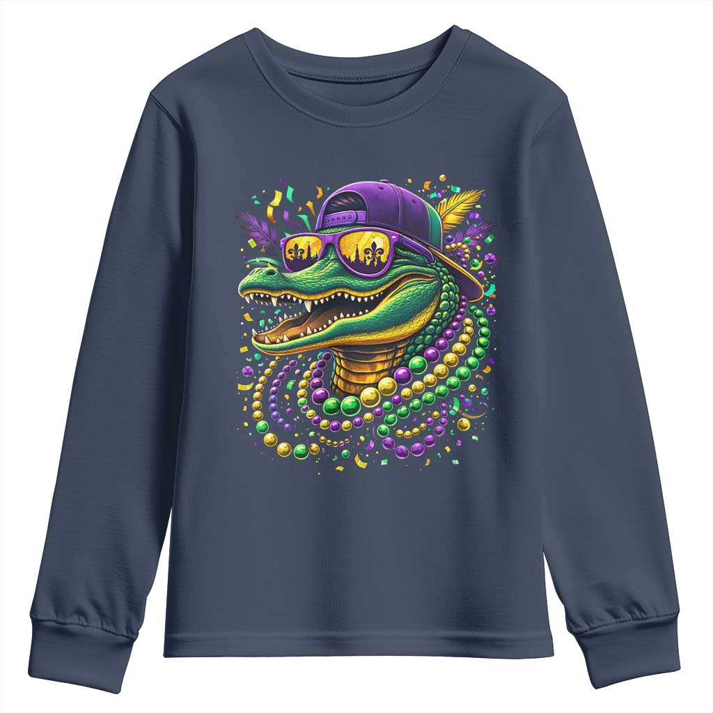 Mardigator Mardi Gras Alligator Carnival Beads Youth Sweatshirt