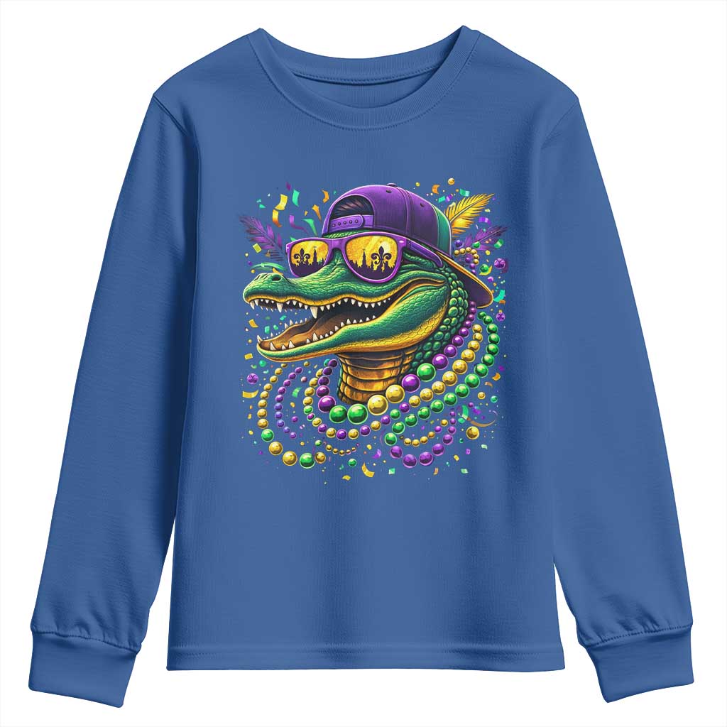 Mardigator Mardi Gras Alligator Carnival Beads Youth Sweatshirt