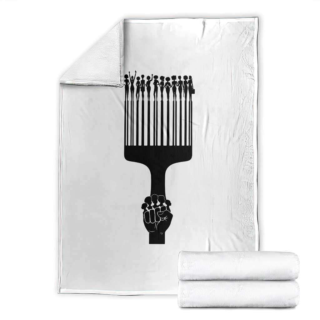 Afro Pick Comb Strong Black Power Fist Throw Blanket
