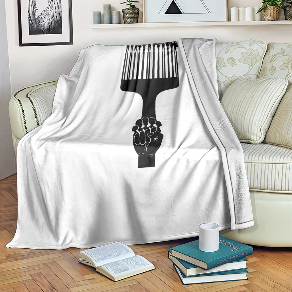 Afro Pick Comb Strong Black Power Fist Throw Blanket