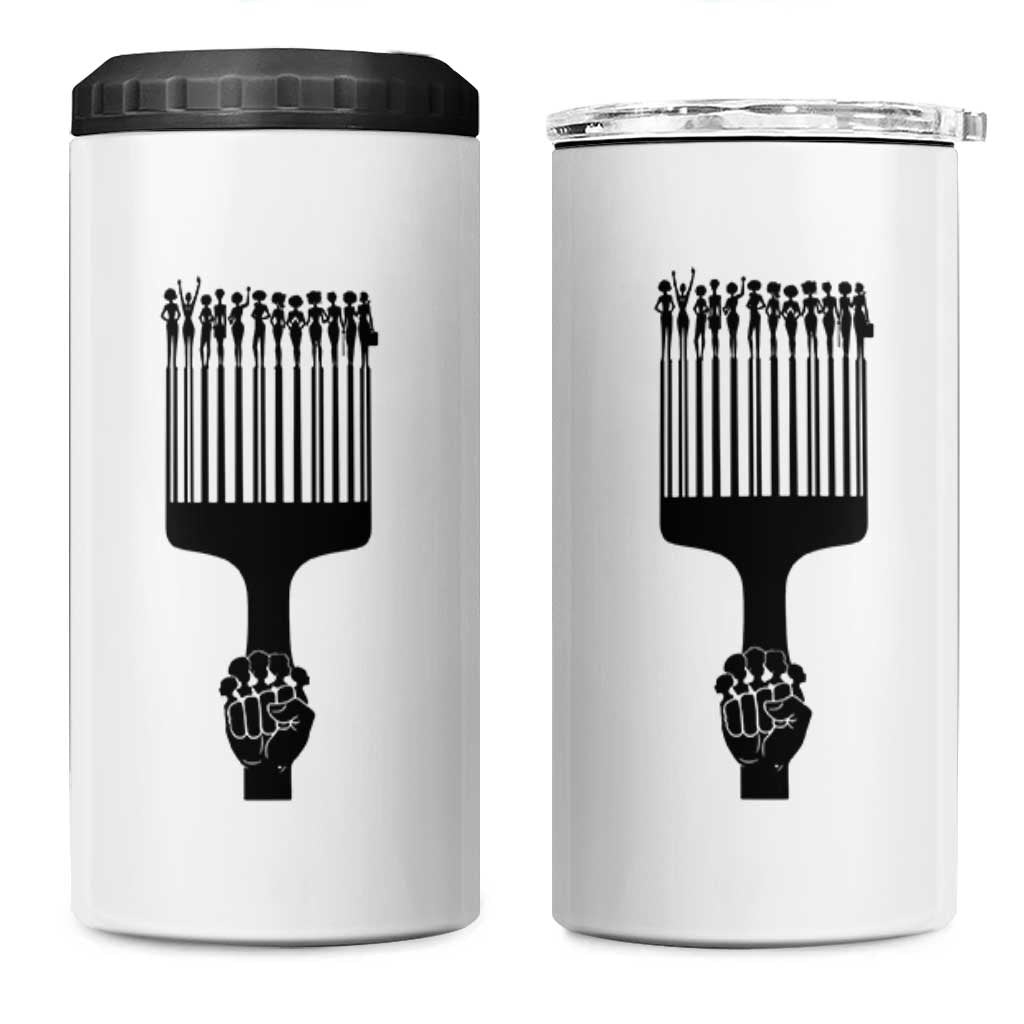 Afro Pick Comb Strong Black Power Fist 4 in 1 Can Cooler Tumbler