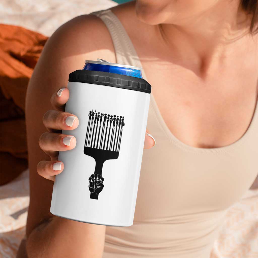 Afro Pick Comb Strong Black Power Fist 4 in 1 Can Cooler Tumbler