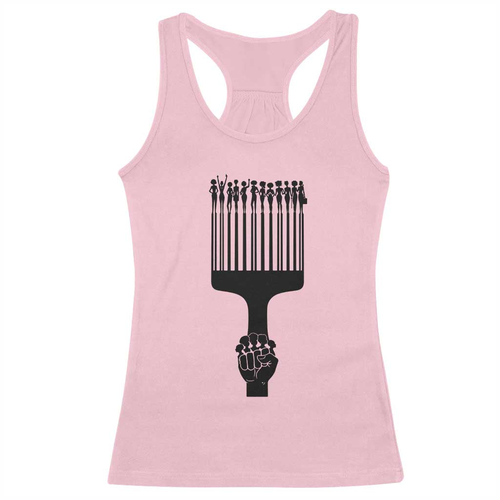 Afro Pick Comb Strong Black Power Fist Racerback Tank Top