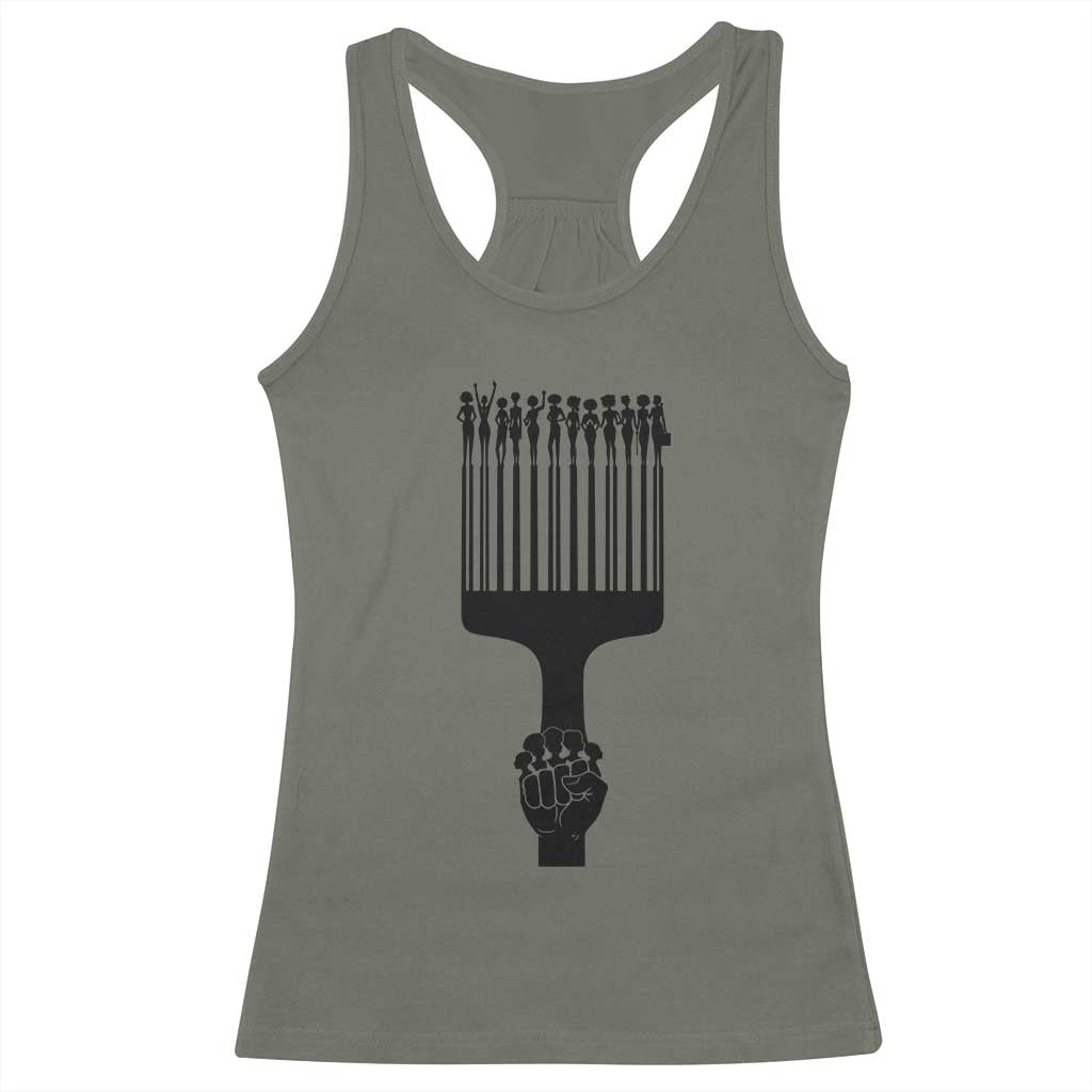 Afro Pick Comb Strong Black Power Fist Racerback Tank Top