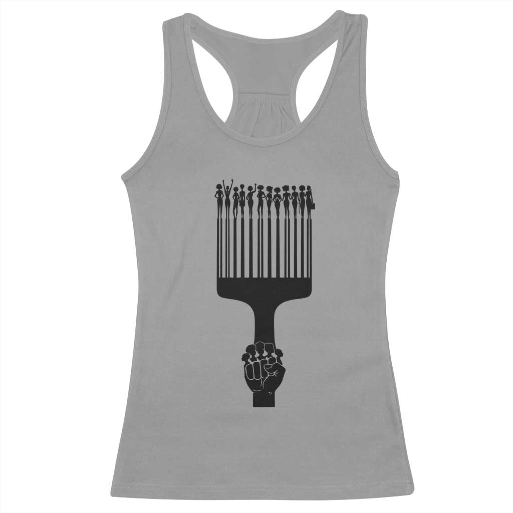 Afro Pick Comb Strong Black Power Fist Racerback Tank Top