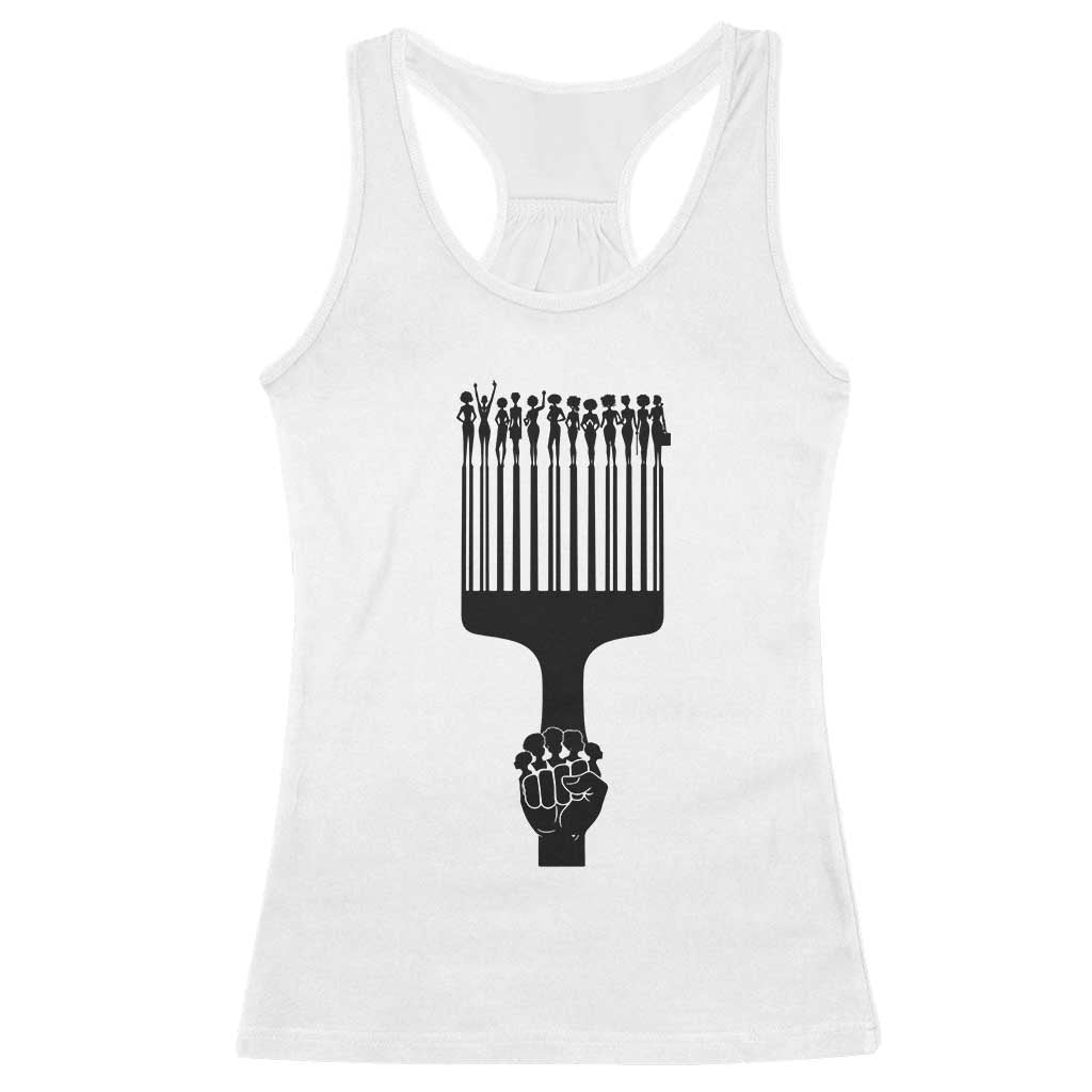 Afro Pick Comb Strong Black Power Fist Racerback Tank Top
