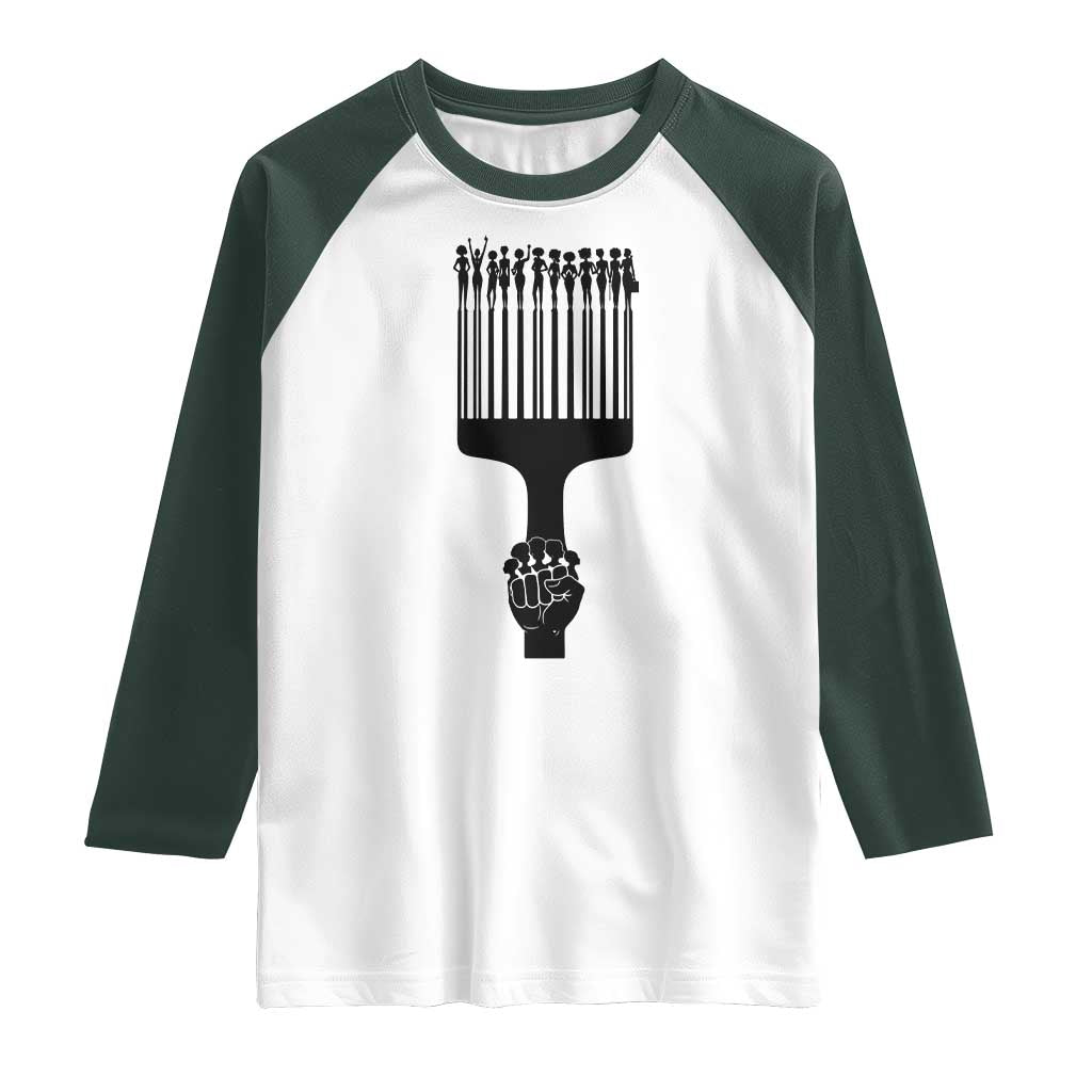 Afro Pick Comb Strong Black Power Fist Raglan Shirt