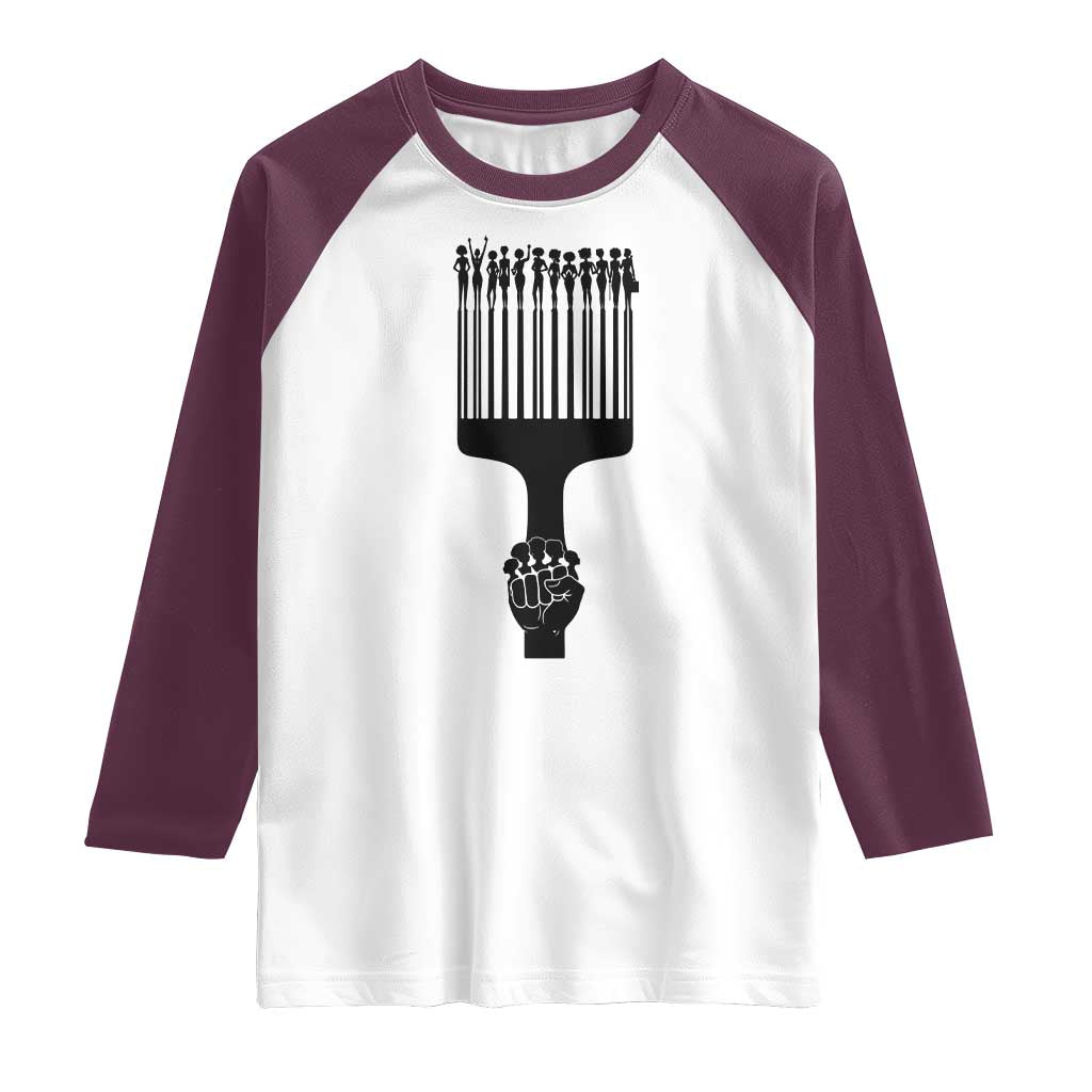Afro Pick Comb Strong Black Power Fist Raglan Shirt