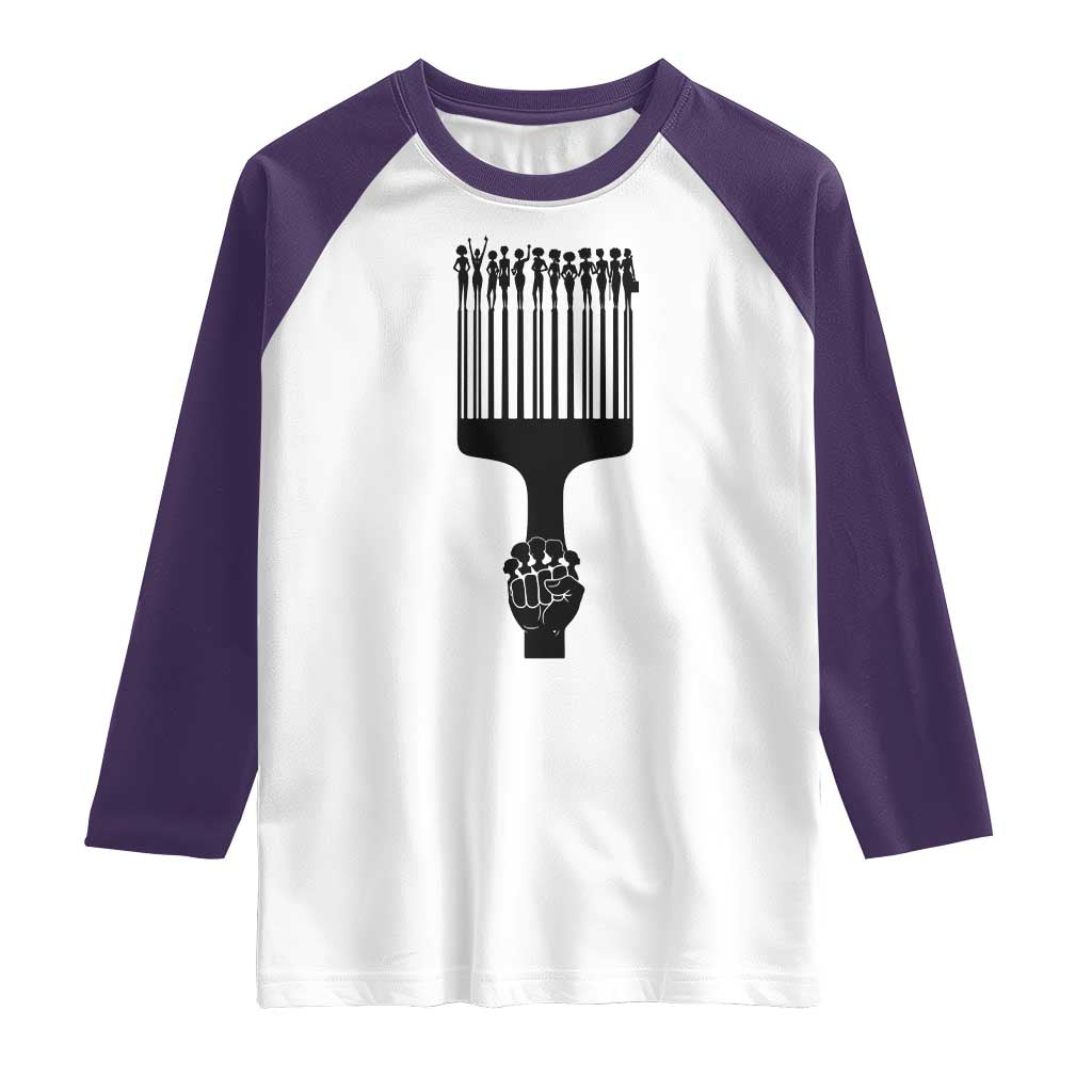 Afro Pick Comb Strong Black Power Fist Raglan Shirt