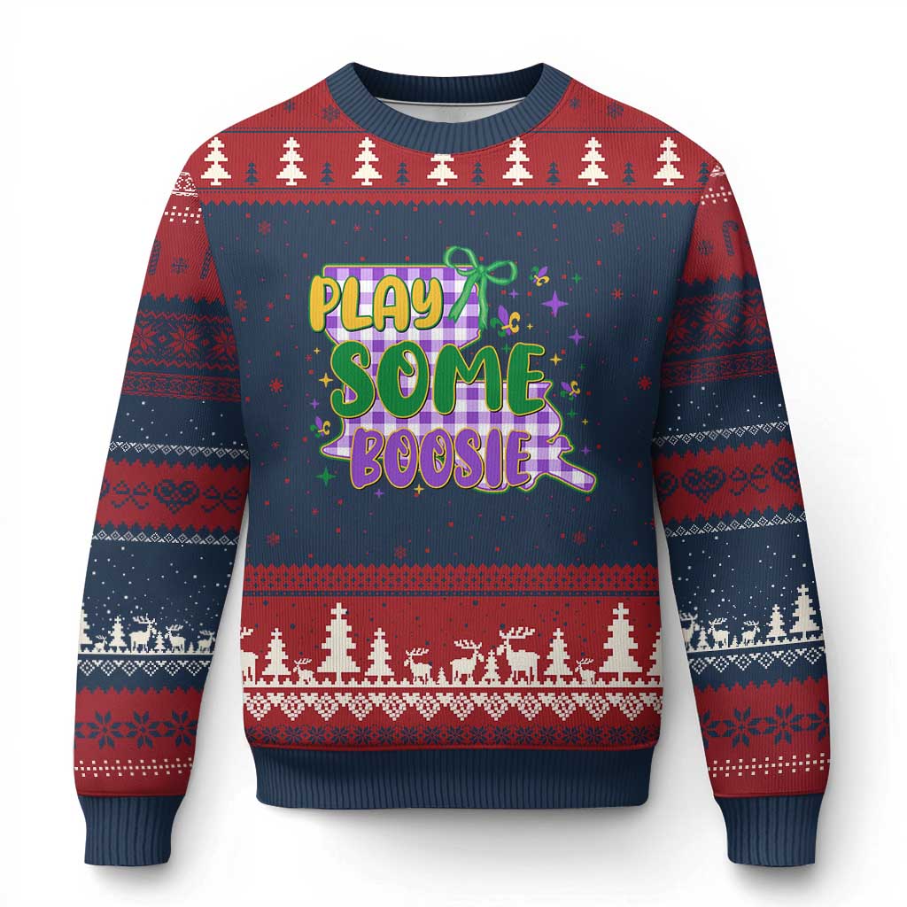 Play Some Boosie Mardi Gras Ugly Christmas Sweater Funny Fat Tuesday Coquette Louisiana Carnival