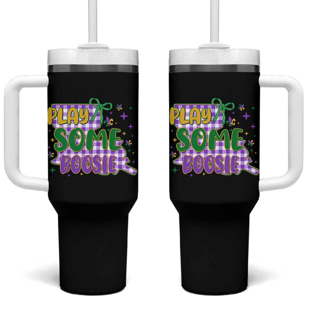 Play Some Boosie Mardi Gras Tumbler With Handle Funny Fat Tuesday Coquette Louisiana Carnival
