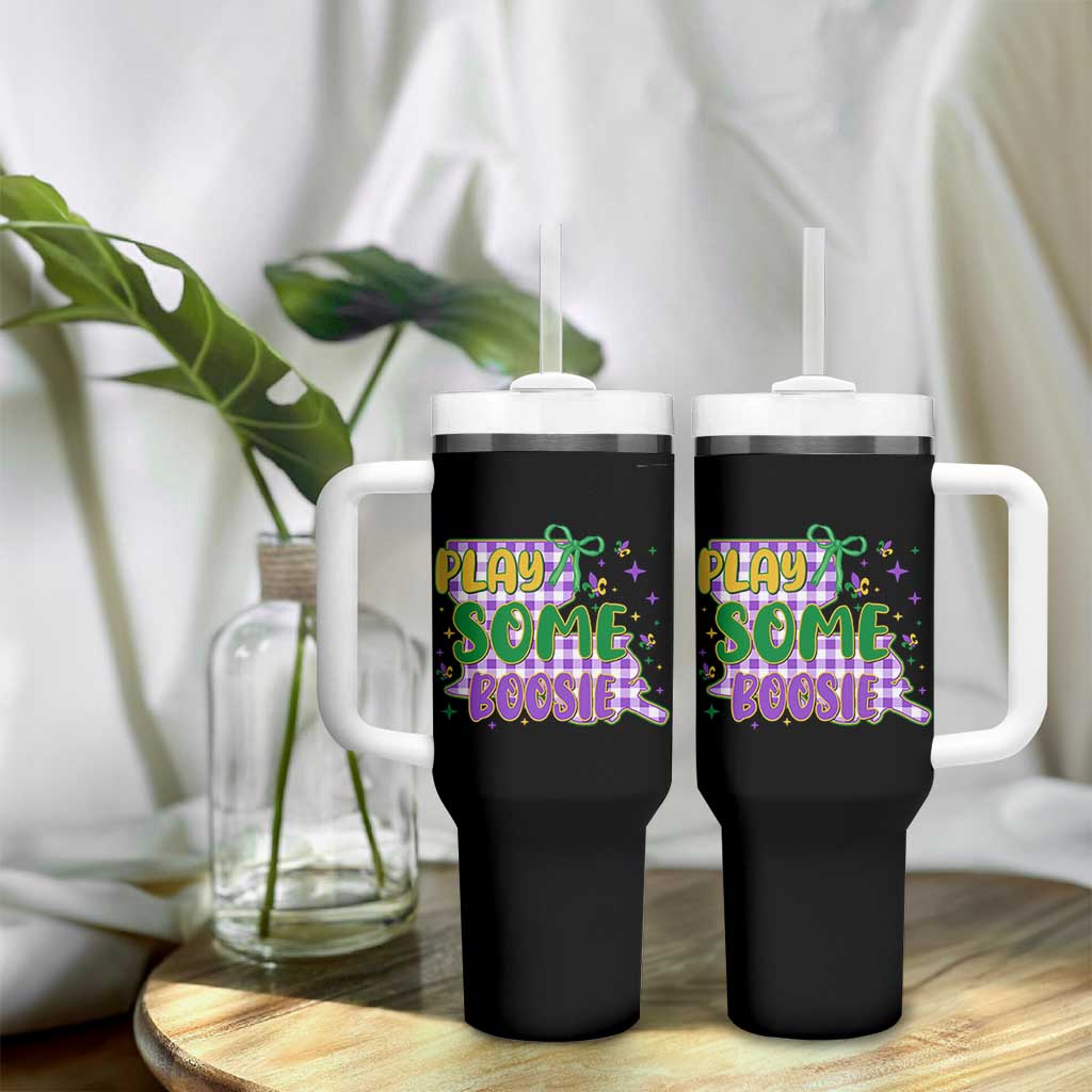 Play Some Boosie Mardi Gras Tumbler With Handle Funny Fat Tuesday Coquette Louisiana Carnival