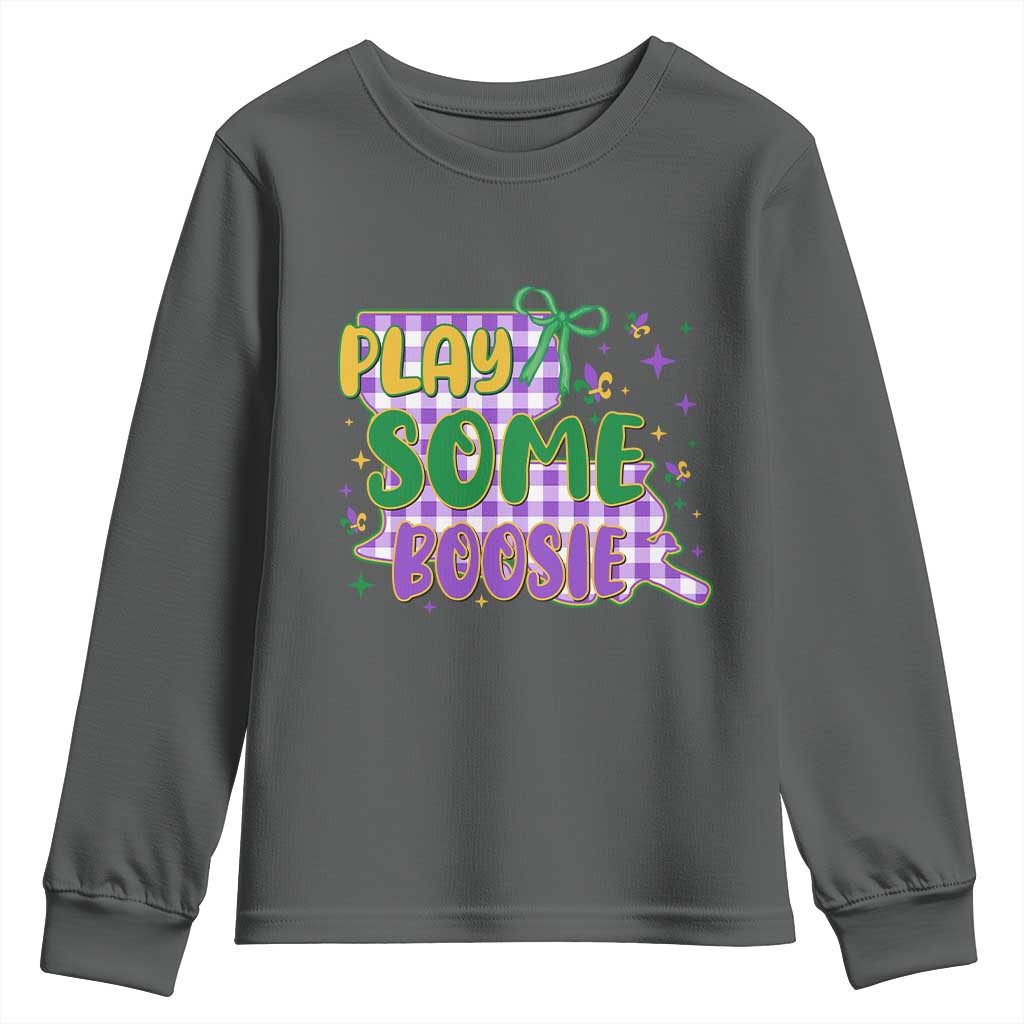 Play Some Boosie Mardi Gras Youth Sweatshirt Funny Fat Tuesday Coquette Louisiana Carnival