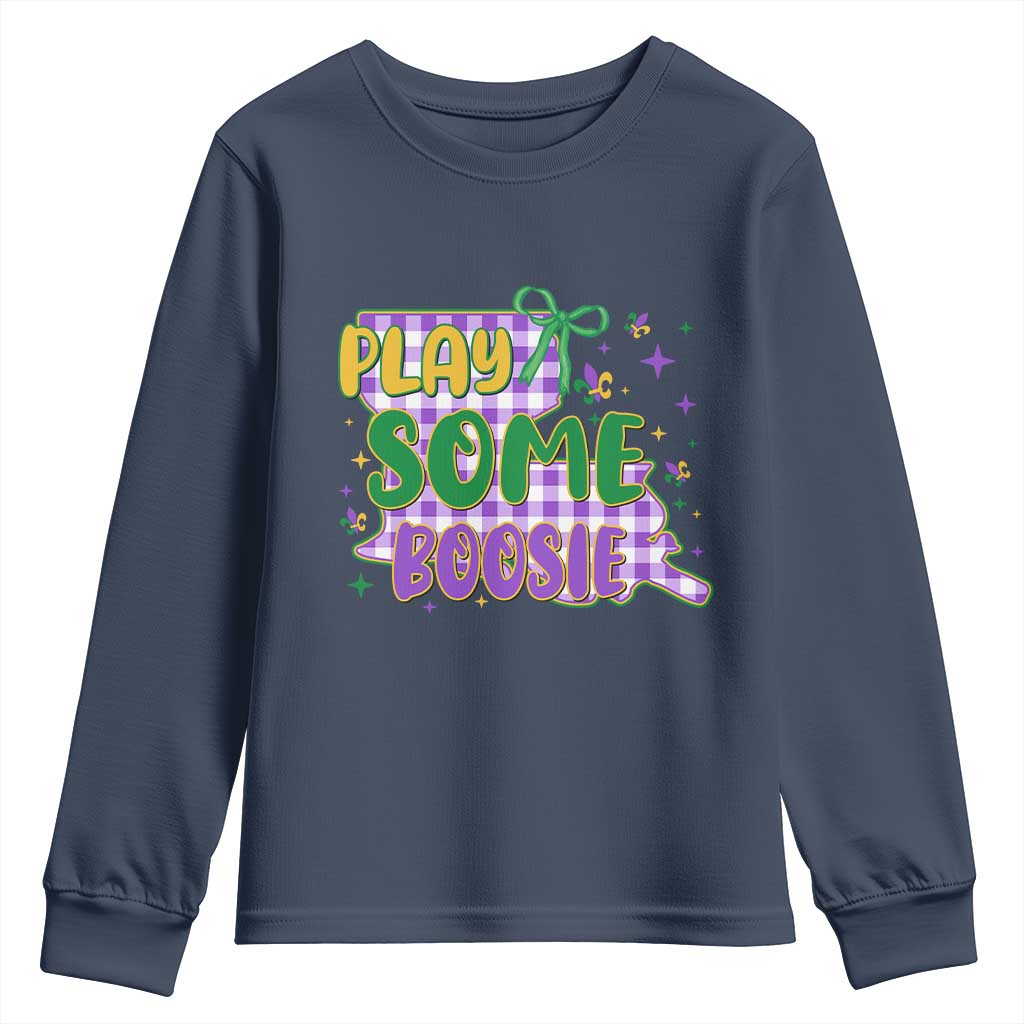 Play Some Boosie Mardi Gras Youth Sweatshirt Funny Fat Tuesday Coquette Louisiana Carnival