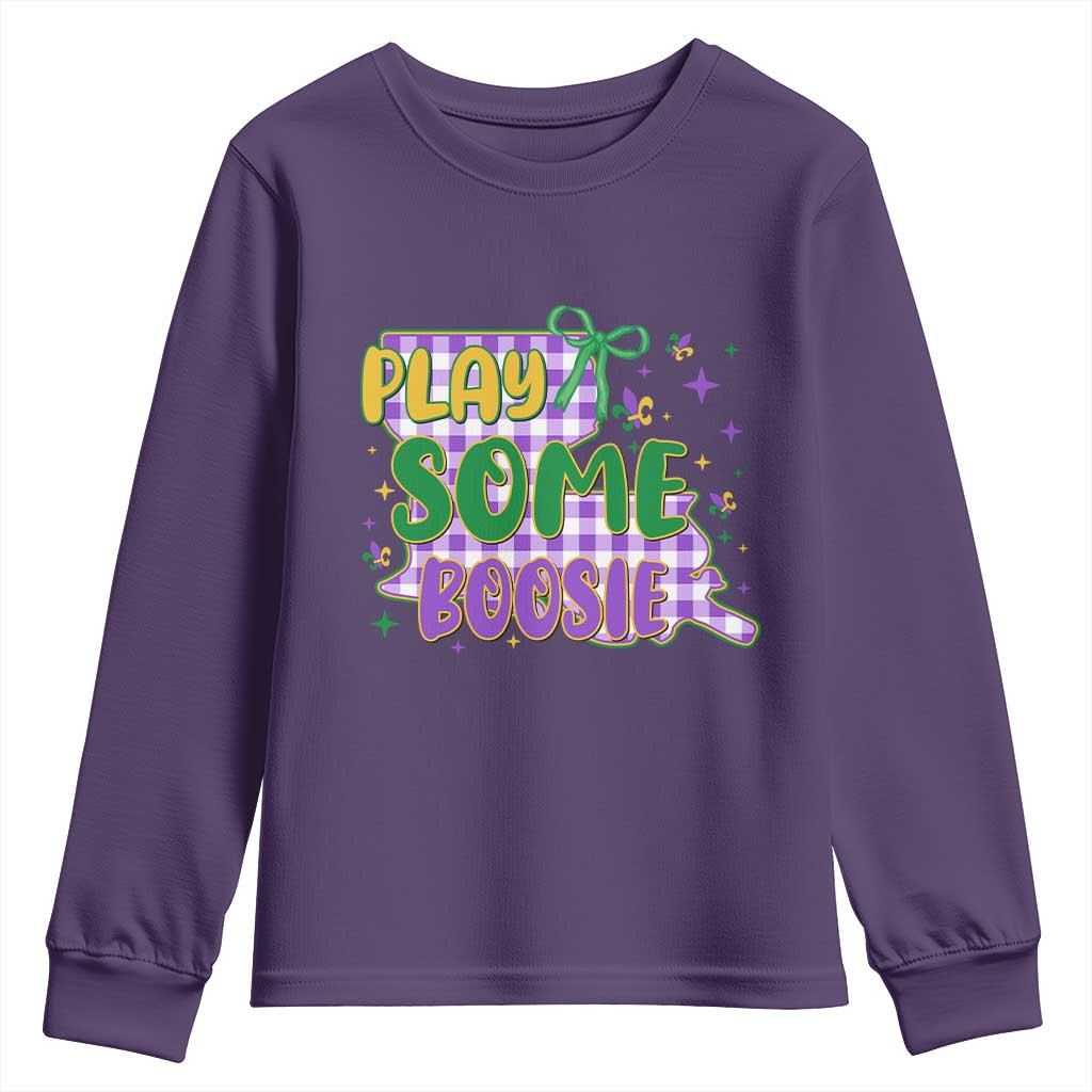 Play Some Boosie Mardi Gras Youth Sweatshirt Funny Fat Tuesday Coquette Louisiana Carnival