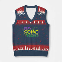 Funny Play Some Boosie Mardi Gras V-Neck Knit Sweater Vest Beads Carnival Louisiana