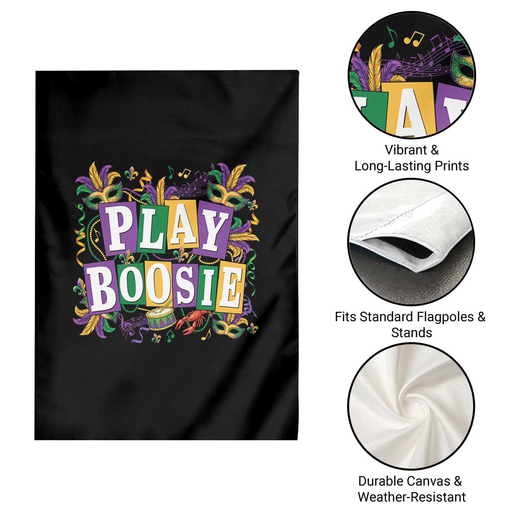 Funny Play Boosie Mardi Gras Garden Flag Fat Tuesday Carnival Fleur De Lis Music