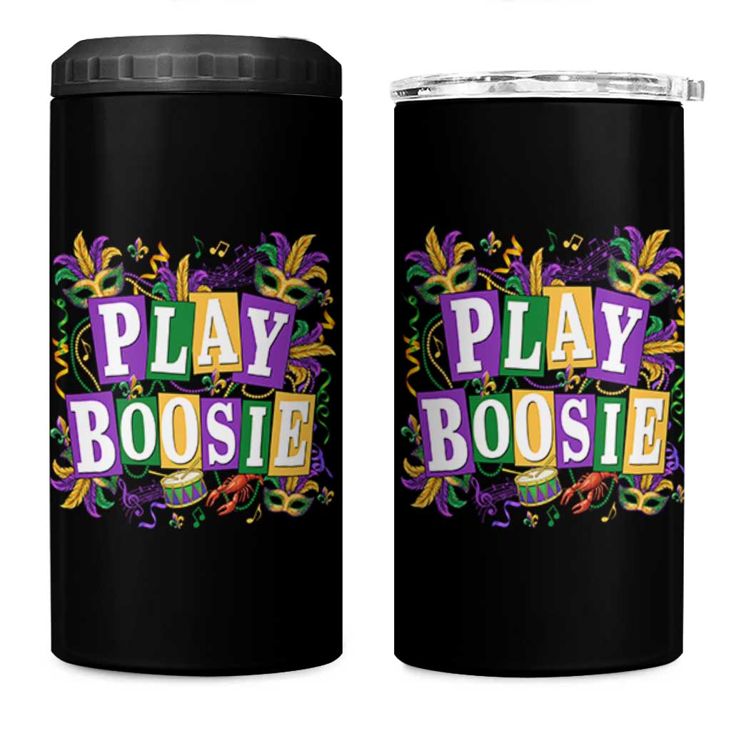 Funny Play Boosie Mardi Gras 4 in 1 Can Cooler Tumbler Fat Tuesday Carnival Fleur De Lis Music
