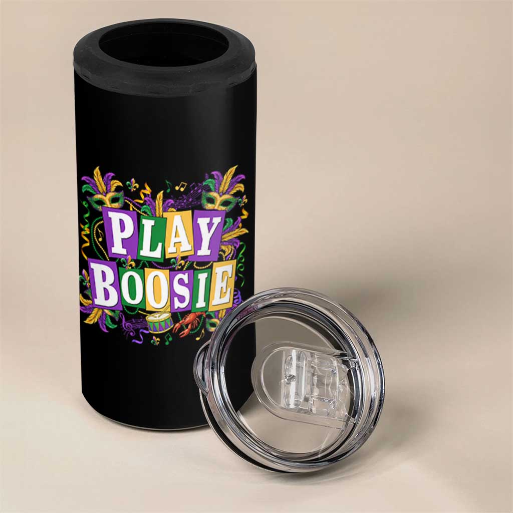 Funny Play Boosie Mardi Gras 4 in 1 Can Cooler Tumbler Fat Tuesday Carnival Fleur De Lis Music