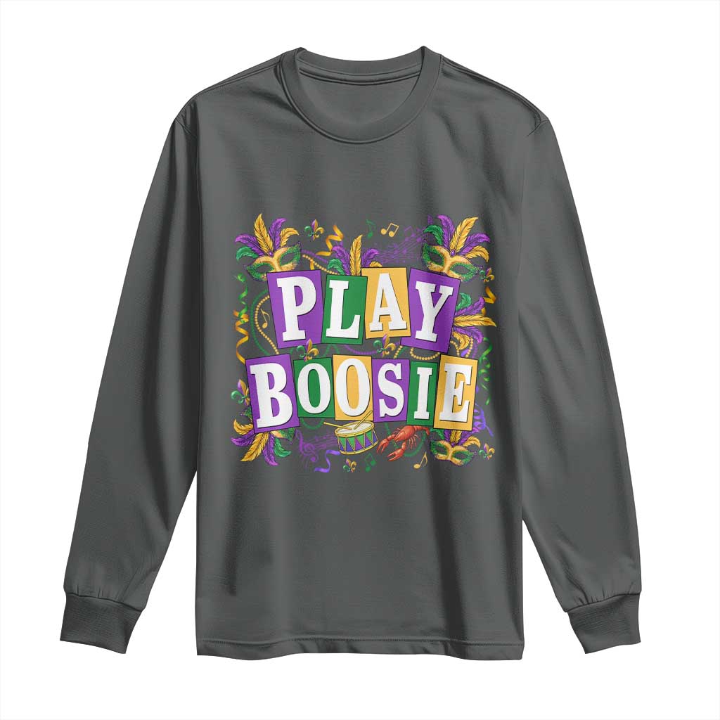 Funny Play Boosie Mardi Gras Long Sleeve Shirt Fat Tuesday Carnival Fleur De Lis Music